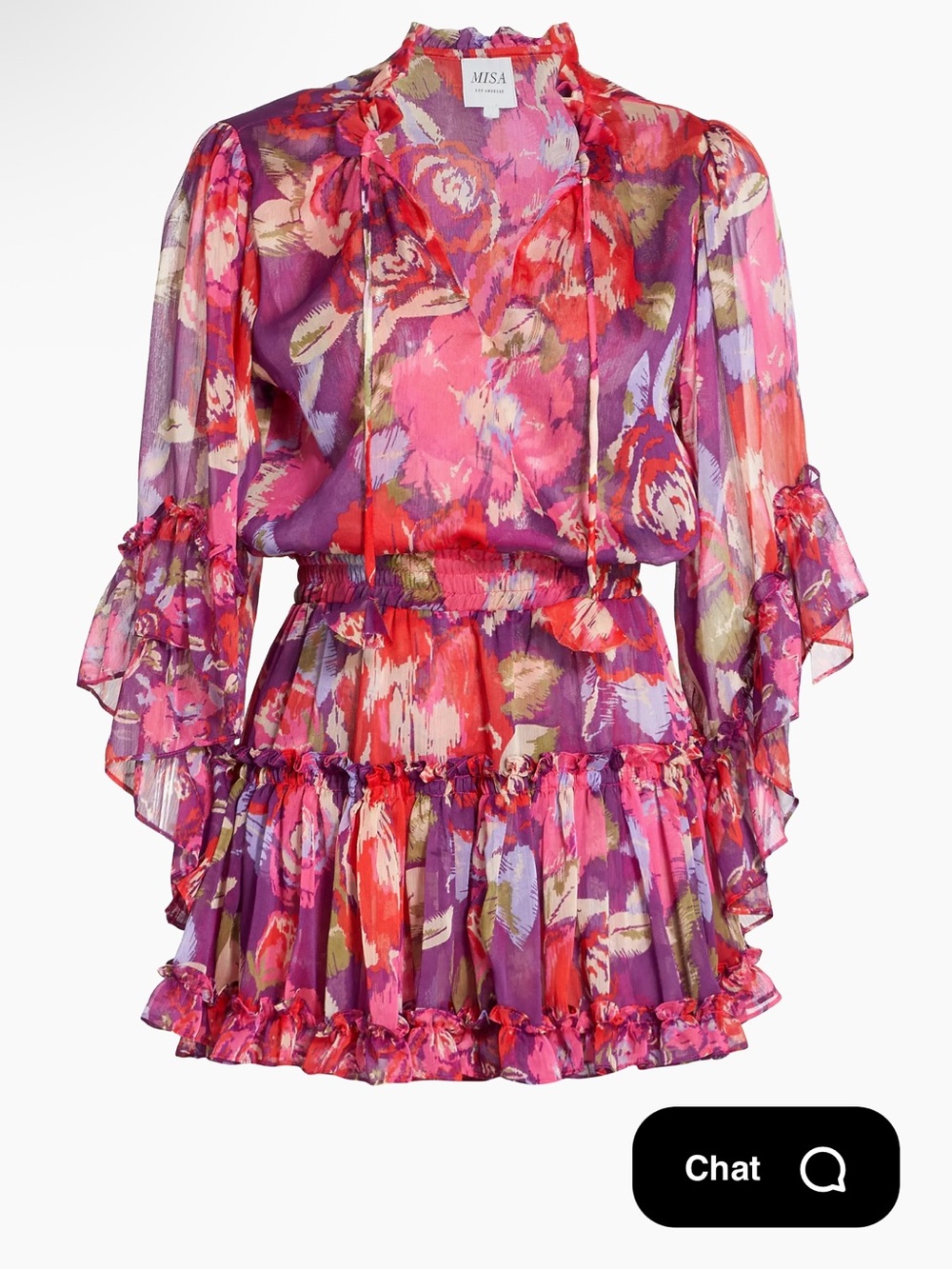 MISA Xmina dress Los Angeles Pink Purple Floral Ruffle Mini Dress NWT